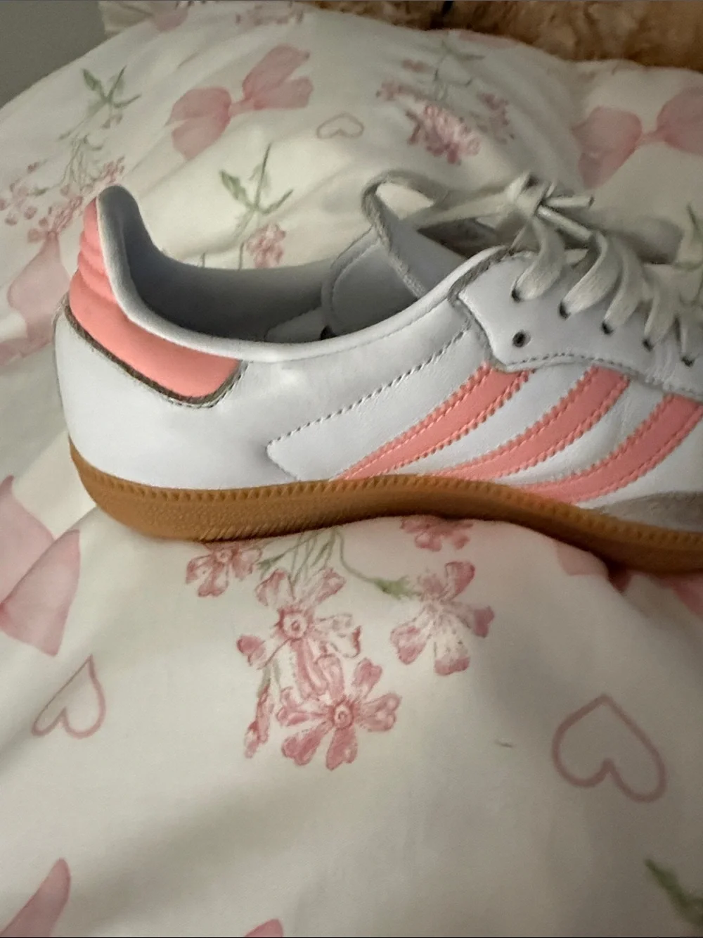 adidas Kids Samba Sneaker in White and Pink Accent